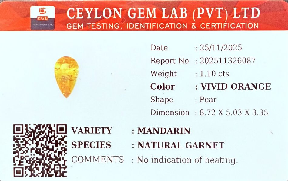 1.10克拉無燒無處理坦桑尼亞艷橘色芬達石 