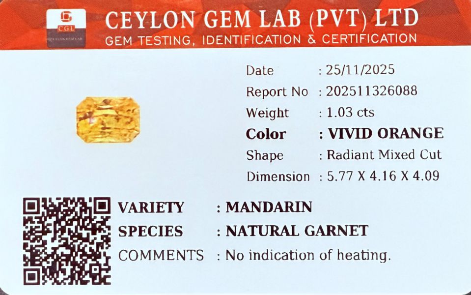 1.03克拉無燒無處理坦桑尼亞艷橘色芬達石 