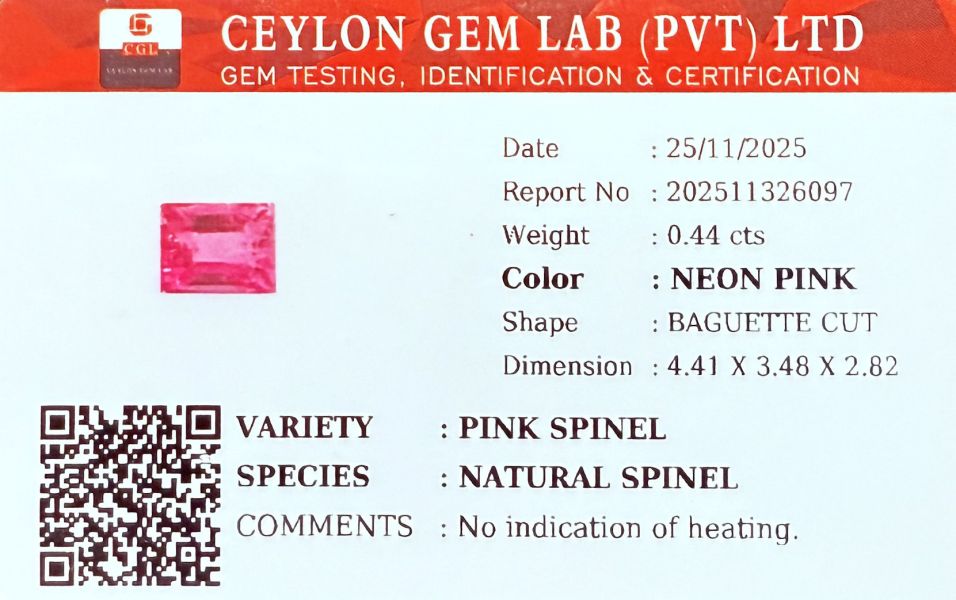 0.44克拉無燒無處理馬亨蓋霓虹粉紅色尖晶石 