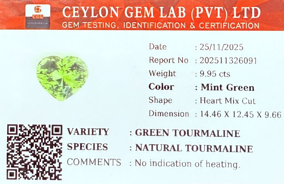 9.95克拉無燒無處理納米比亞薄荷綠色碧璽 