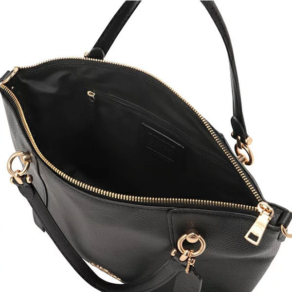 COACH 荔枝紋手提/斜背二用水餃包-黑色/大 