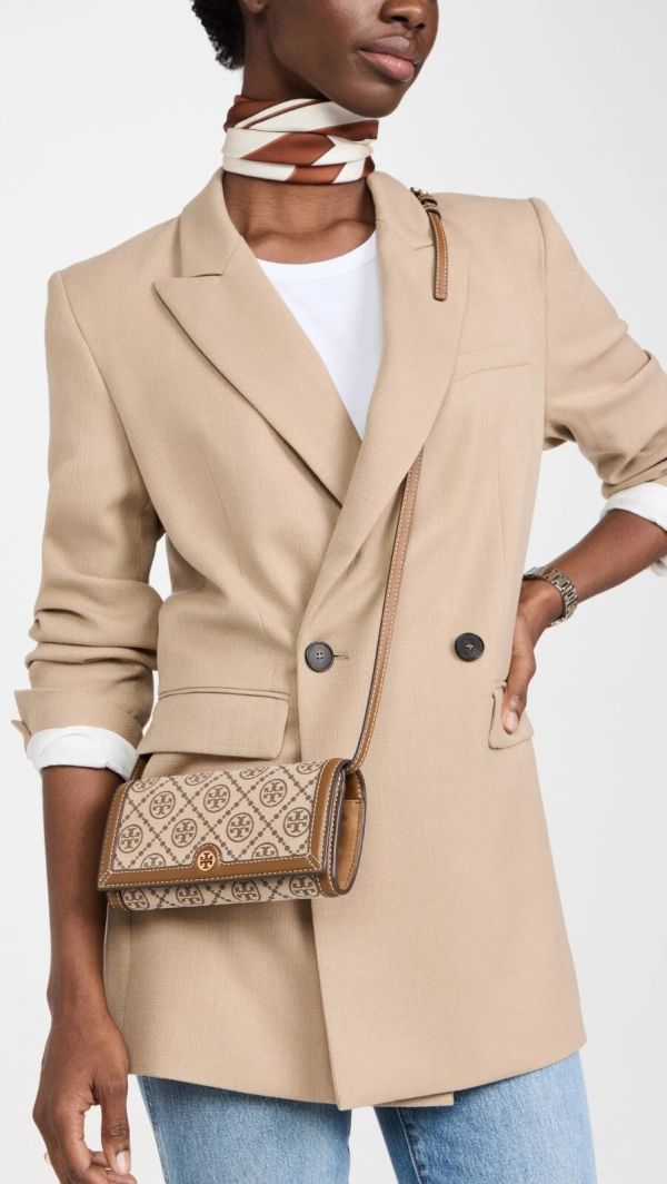 Tory Burch 皮革絨面字母斜背包 