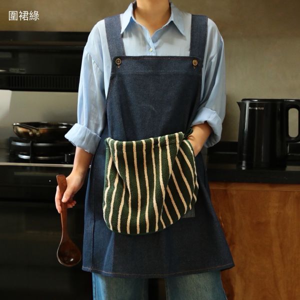 法式餐酒館風 牛仔圍裙附可拆式擦手巾 