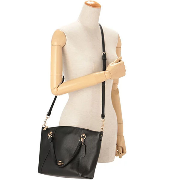 COACH 荔枝紋手提/斜背二用水餃包-黑色/大 