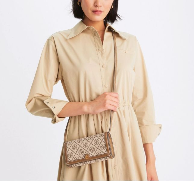 Tory Burch 皮革絨面字母斜背包 