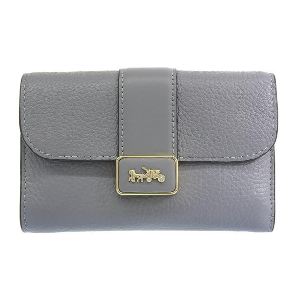 Coach 全皮馬車方牌T釦翻合三摺中夾 