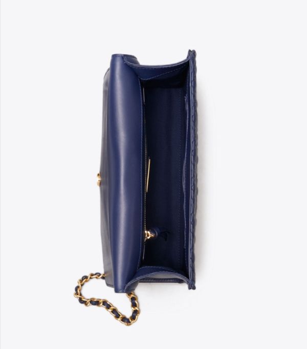 Tory Burch Fleming 深藍壓紋大 Logo 鏈條包 