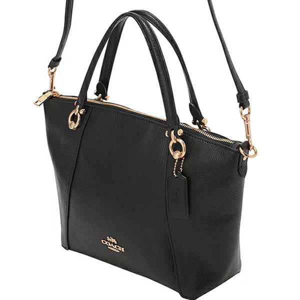 COACH 荔枝紋手提/斜背二用水餃包-黑色/大 