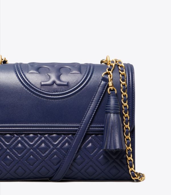 Tory Burch Fleming 深藍壓紋大 Logo 鏈條包 