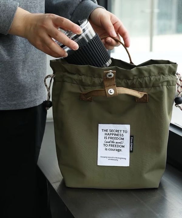 日系 抽繩手提撞色保溫保冷袋 