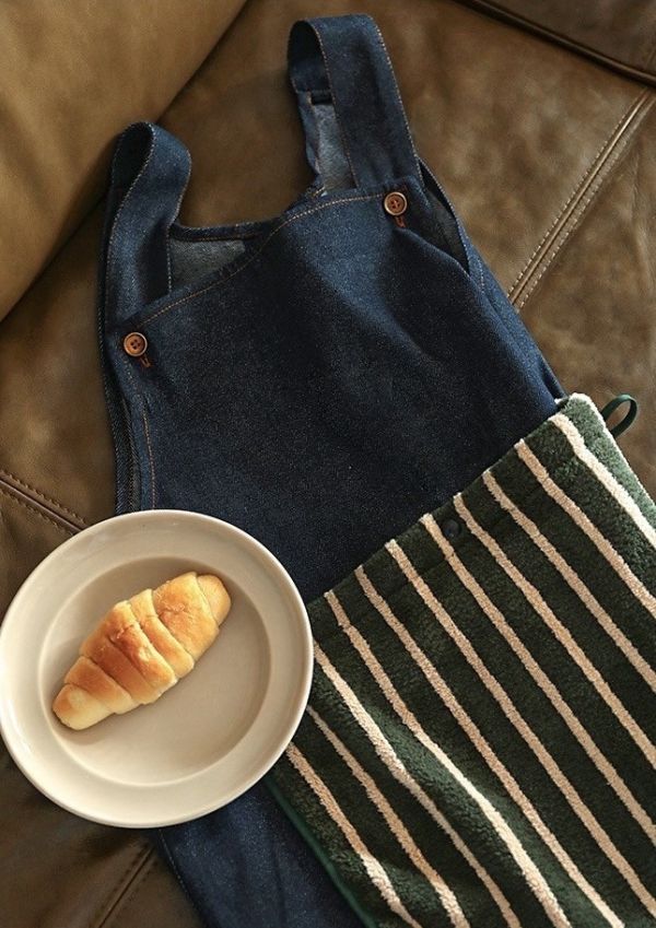法式餐酒館風 牛仔圍裙附可拆式擦手巾 