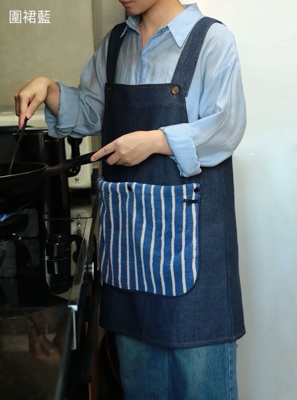 法式餐酒館風 牛仔圍裙附可拆式擦手巾 