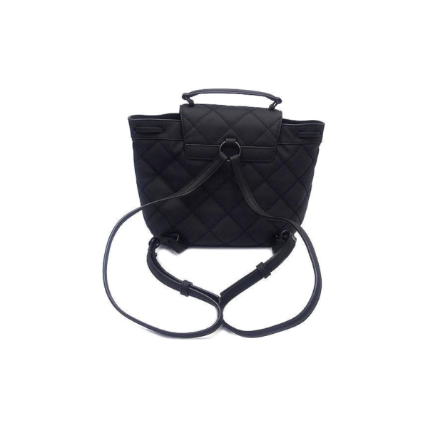 TORY BURCH WILLA 菱格紋翻蓋束口後背包-霧面黑 