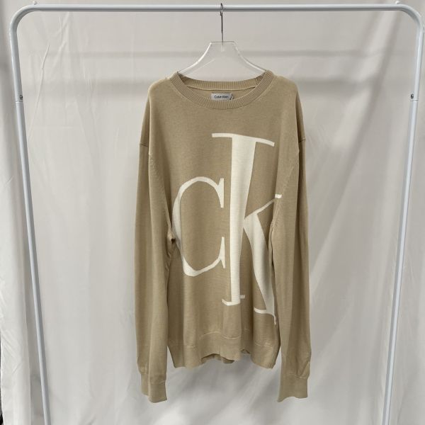 Calvin Klein 男款米色大Logo 針織衫 