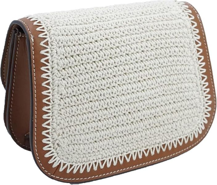 Tory Burch 麻棉編織拼接皮質包 