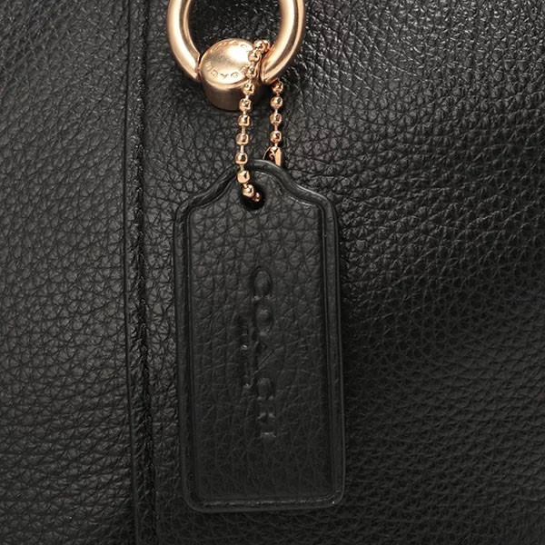 COACH 荔枝紋手提/斜背二用水餃包-黑色/大 