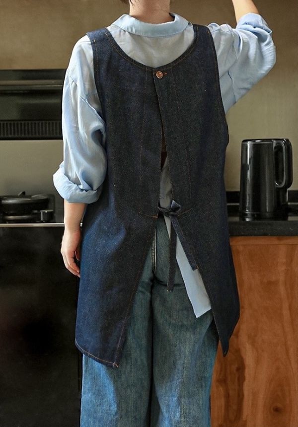 法式餐酒館風 牛仔圍裙附可拆式擦手巾 