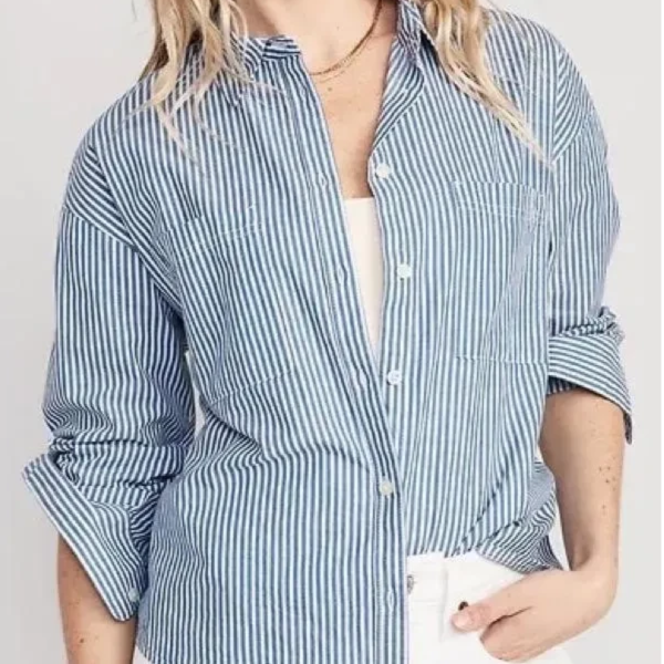 Old Navy 藍條紋寬鬆短版襯衫 