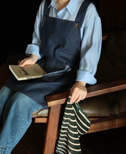 法式餐酒館風 牛仔圍裙附可拆式擦手巾 