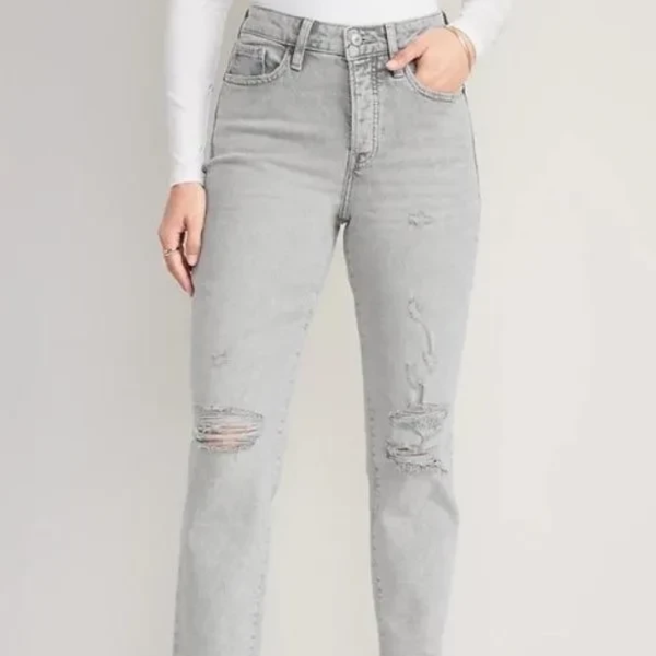 Old Navy 刷白灰九分破褲 