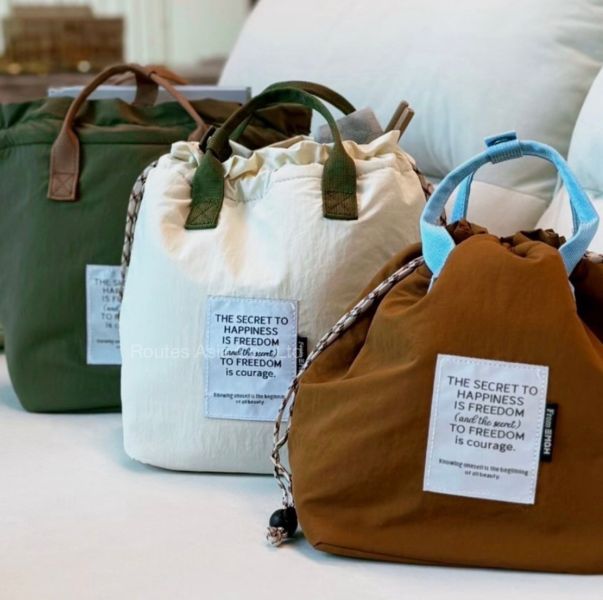 日系 抽繩手提撞色保溫保冷袋 