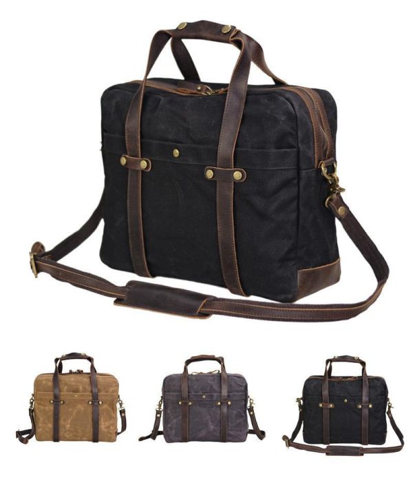 歐美男士包包蠟帆布拼真皮手提包商務公事包16寸筆電平板文件包 美式真皮頭層牛皮復古防水包帆布包 MH311-5179 男包,女包,帆布包,真皮包,筆電包電腦包平板包,防水包,大容量後背包,斜背包,側背包,porter同版包