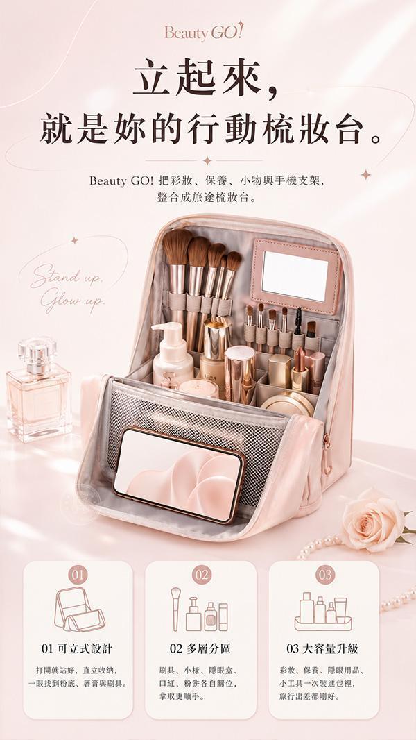 【Beauty GO!】韓系可立式旅遊化妝包 
