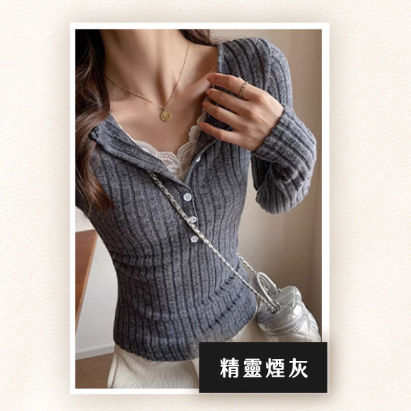 【Lace+】美式蕾絲拼接修身t 