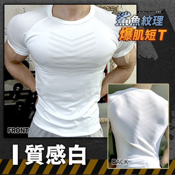 【MaxPro+】新美式爆肌鯊魚紋理短T 