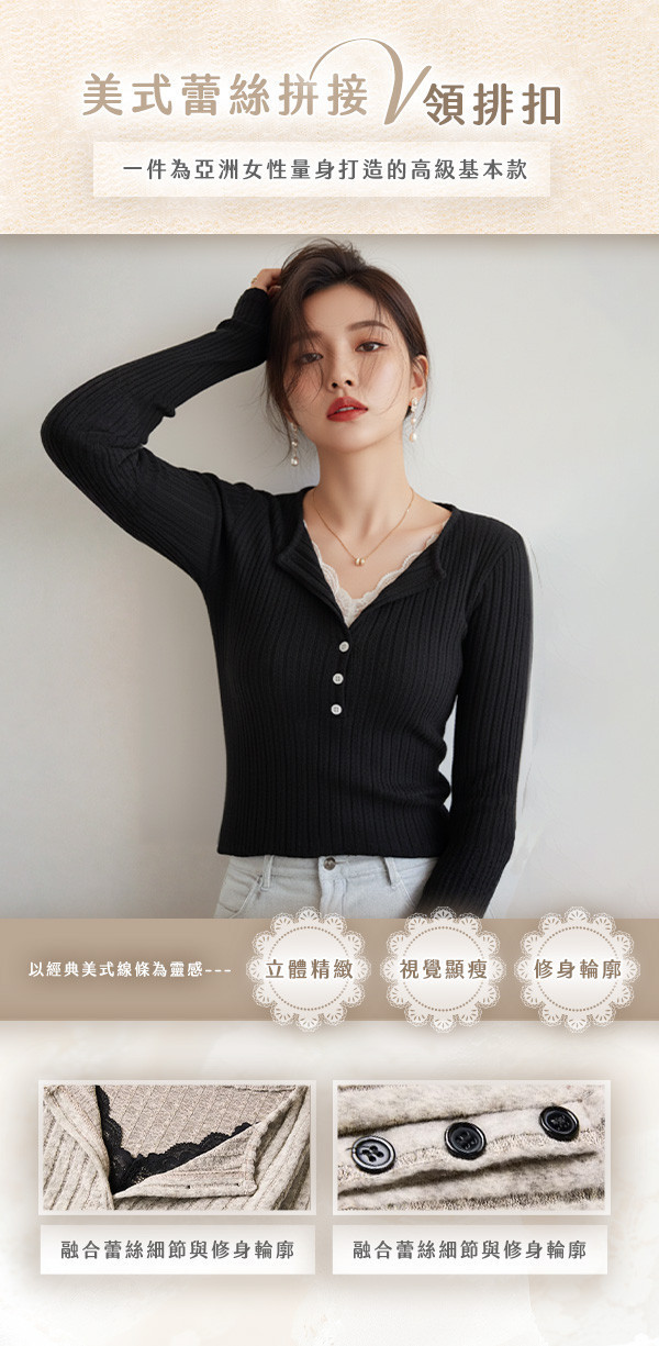 【Lace+】美式蕾絲拼接修身t 