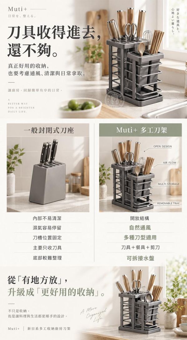 【Muti+】新日系多工收納廚房刀架 