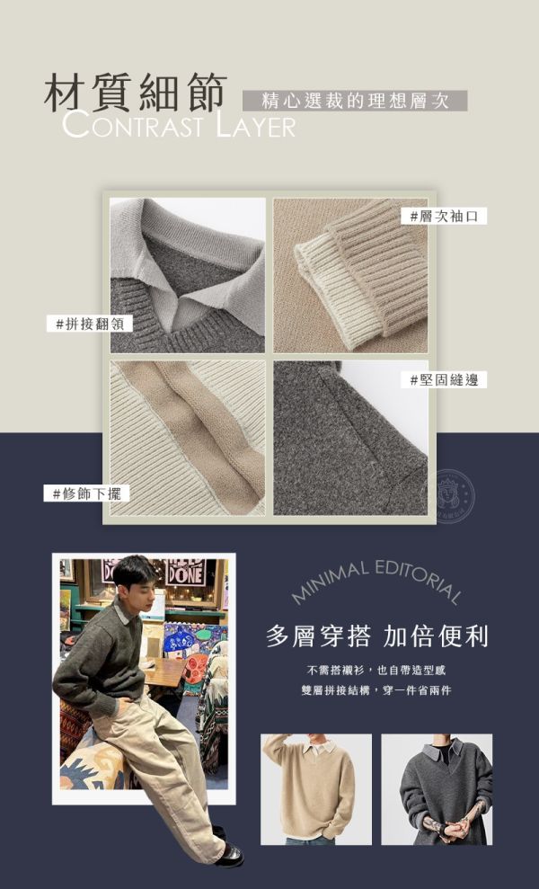 【Classic】新高織質感拼接風毛衣 