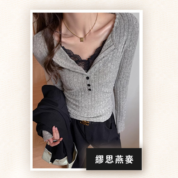 【Lace+】美式蕾絲拼接修身t 