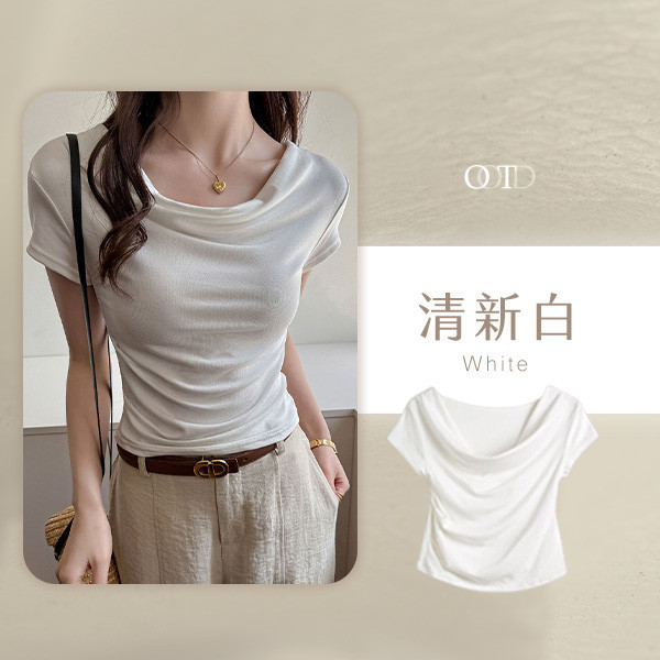 【OOTD】3in1 新韓系修身堆堆領短T 