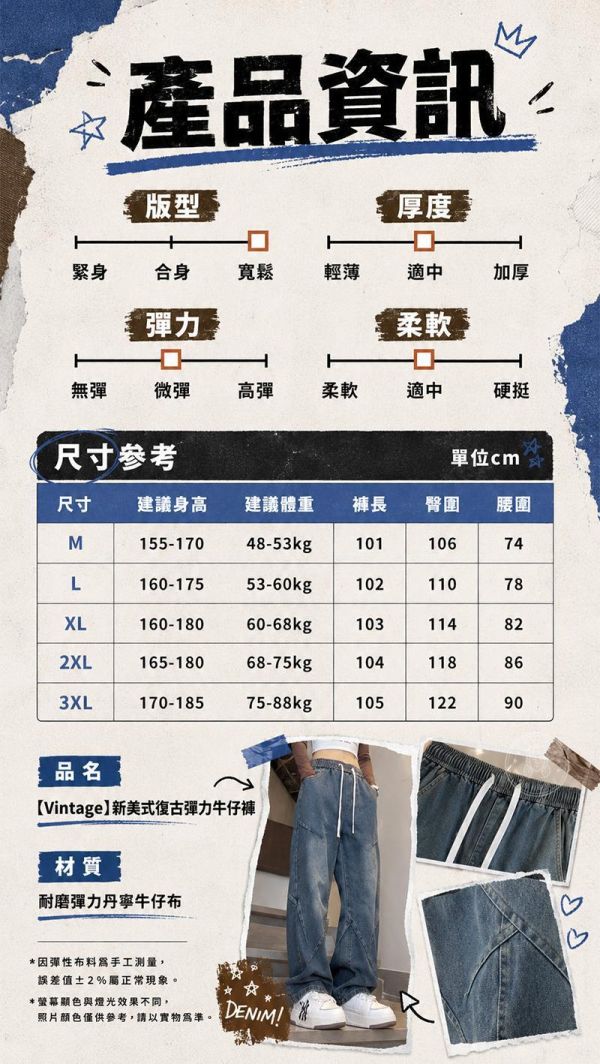 【Vintage】新美式復古彈力牛仔褲 