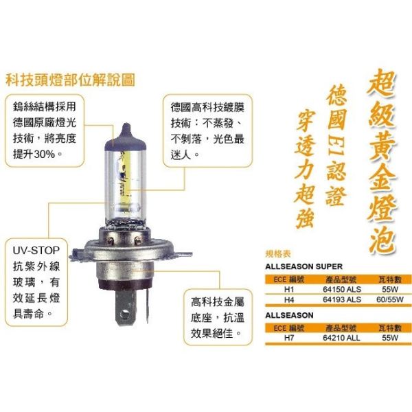 【OSRAM】超級黃金燈泡 3000K大燈燈泡 H1/H4/H7 【OSRAM】超級黃金燈泡 3000K大燈燈泡 H1/H4/H7黃金燈泡 升級型鹵素大燈