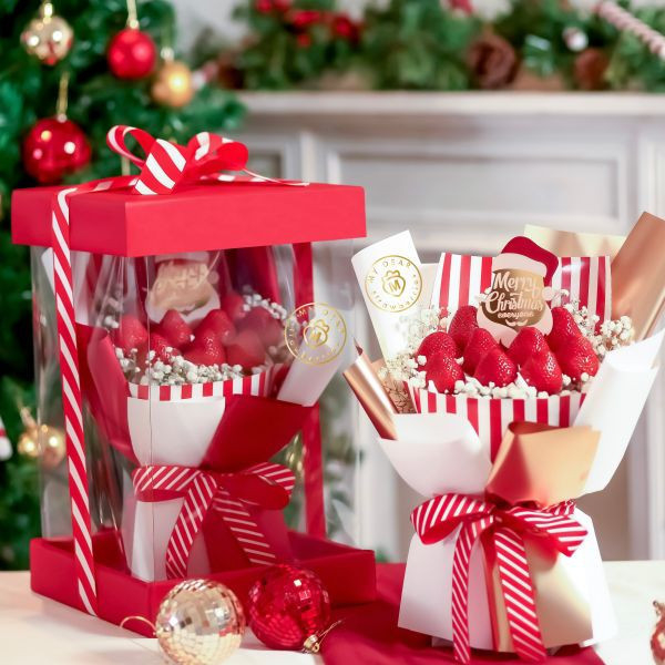 【聖誕限定】聖誕派對經典紅白草莓花束禮盒 My Dear strawberries,草莓,花禮,花束,浪漫,送禮,創意禮物,strawberry,bouquet,禮物,生日禮物,生日創意禮物,祝福