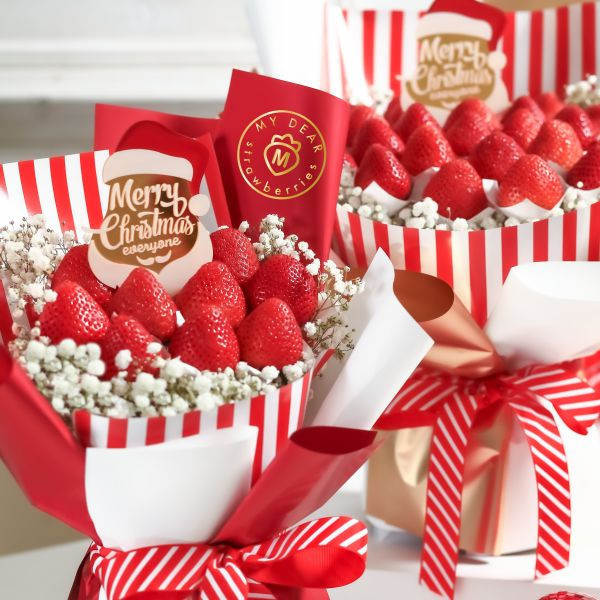 【聖誕限定】聖誕派對經典紅白草莓花束禮盒 My Dear strawberries,草莓,花禮,花束,浪漫,送禮,創意禮物,strawberry,bouquet,禮物,生日禮物,生日創意禮物,祝福