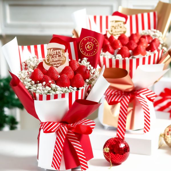 【聖誕限定】聖誕派對經典紅白草莓花束禮盒 My Dear strawberries,草莓,花禮,花束,浪漫,送禮,創意禮物,strawberry,bouquet,禮物,生日禮物,生日創意禮物,祝福