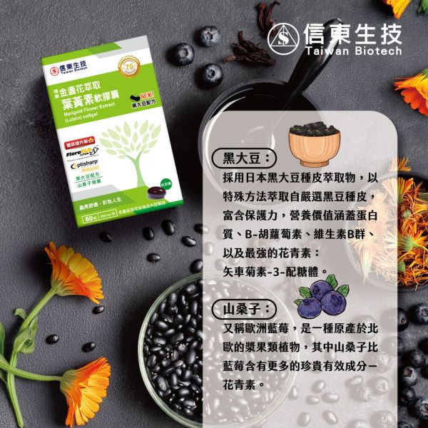 雙11限定【信東生技】金盞花萃取葉黃素軟膠囊(黑大豆配方)(60粒/盒) 3入組 信東,信東生技,葉黃素,黑大豆,三桑子,金盞花萃取