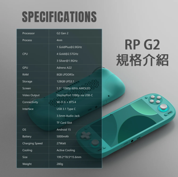 里歐街機 Retroid Pocket G2 安卓15 2.5D窄邊框全玻璃 5.5吋OLED觸控螢幕 主動散熱 霍爾搖桿 RGB燈光環 直上PS2 3DS WIIU 