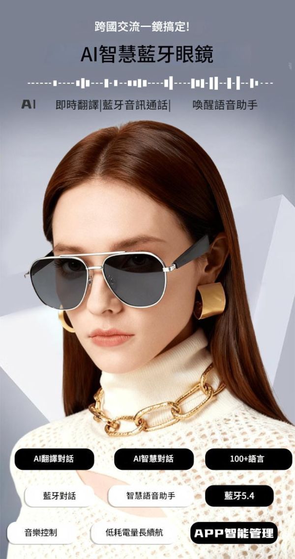 里歐街機 翻譯智能藍牙眼鏡耳機 聽歌 通話 多種語言支援 翻譯藍牙智能眼鏡 多種顏色可選 防紫外線鏡片 