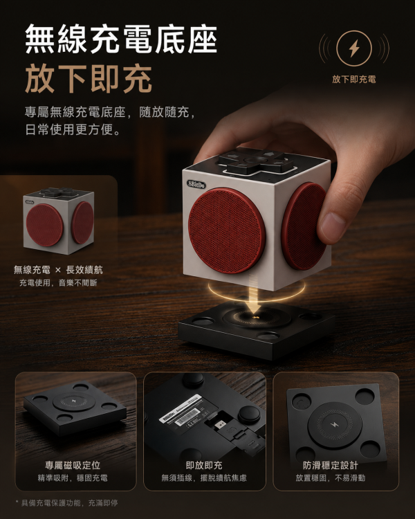 8BitDo 八位堂 Cube 2 無線藍牙音箱｜復古方塊造型・Bluetooth 5.3・2.4G／藍牙／有線三模連接・無線充電底座 8BitDo Cube 2, 八位堂 Cube 2, 8BitDo 藍牙音箱, 復古藍牙音箱, 方塊藍牙喇叭, 2.4G 無線音箱, Bluetooth 5.3 音箱, 無線充電底座音箱, 桌面藍牙音箱, 遊戲風格音箱, 復古桌搭音箱, Jeff Select, 姊夫嚴選科技好物