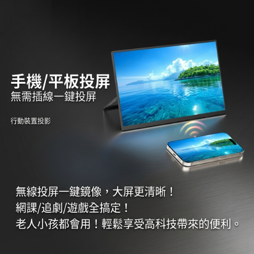 15.6吋便攜式投屏螢幕 告種遊戲機、機上盒都能做HD輸入 手機、平板、電腦、筆電 也能做投屏功能 限量優惠預購中 