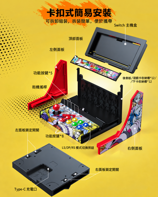 NS2 Switch 等系列 復古街機 搖桿底座 可拆式街機搖桿底座 遊戲卡收納・支援充電邊玩 Switch 搖台底座, Switch 街機搖桿, Switch 2 搖桿底座, Switch OLED 搖台, 復古街機底座, 街機搖桿底座, 遊戲卡收納底座, TF 卡收納, Switch 配件, 桌面街機搖桿, Jeff Select, 姊夫嚴選科技好物