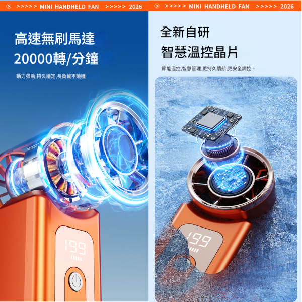 里歐街機 口袋風扇-M款 199檔風速 數位顯示 Type-c充電 方便攜帶 戶外神器 夏天必備 