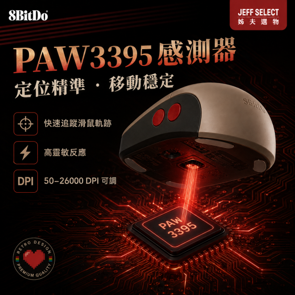 8BitDo 八位堂 Retro R8 C64 版復古滑鼠｜三模連線・無線充電底座・PAW3395 感測器・有線 8000Hz 8BitDo Retro R8, 八位堂 Retro R8, C64 版復古滑鼠, 8BitDo 滑鼠, 八位堂滑鼠, 三模滑鼠, 無線充電滑鼠, PAW3395 滑鼠, 8000Hz 滑鼠, 4K 無線滑鼠, 左右手滑鼠, 自定義側鍵滑鼠, 復古滑鼠, 電競滑鼠, Jeff Select, 姊夫嚴選科技好物