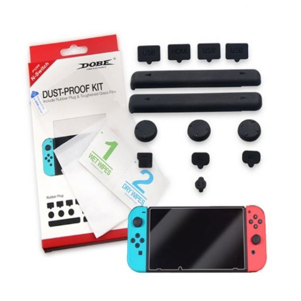 里歐電玩 SWITCH 專用防塵塞 全機防護 再送鋼化玻璃貼 內容物總共15樣 新玩家 新主機必備 任天堂主機周邊 