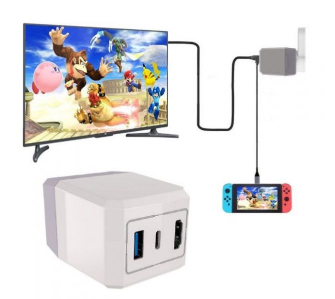 JYS NS轉接器 LED炫彩燈光 支援SWITCH、安卓設備 主機轉TV 畫面投放 投屏+供電一次完成 必備周邊 