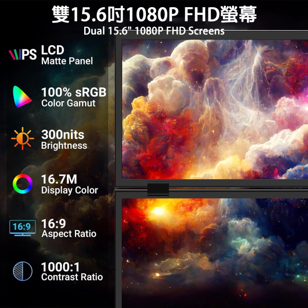里歐街機 15.6吋雙螢幕 可折疊 支援HDMI雙線連接 1080P FHD螢幕 金屬拉絲  適用 MAC WIN 安卓 